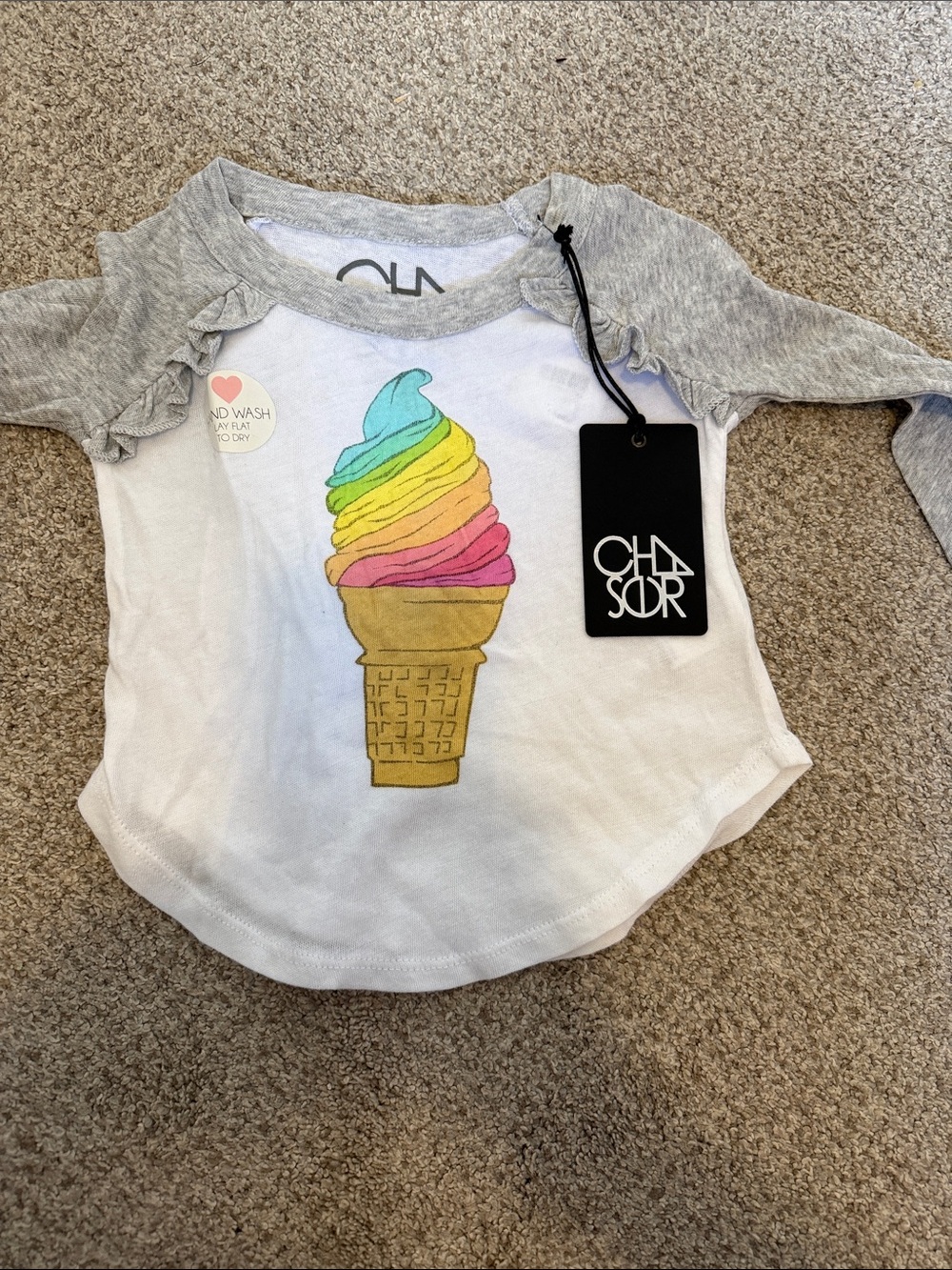 Chaser Girls' White & Gray Ice Cream Graphic Raglan Top